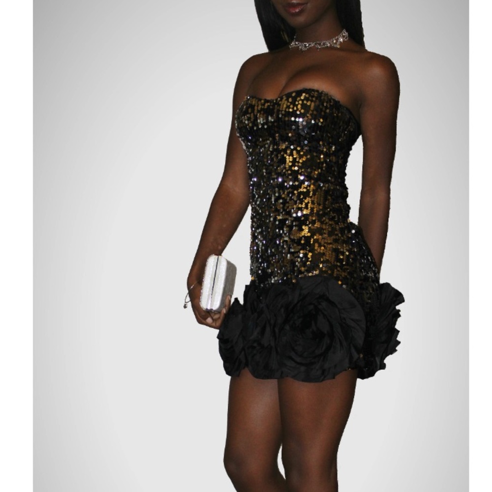 Strapless Black Sequin Party/ Prom Dress